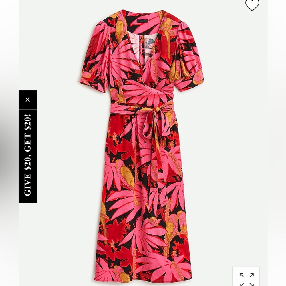 J. Crew Faux Wrap Midi Dress in Palm Pink Print, size 8